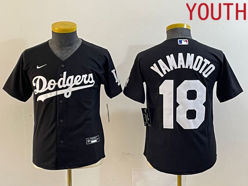 Youth Los Angeles Dodgers 18 Yamamoto Black Nike Game MLB Jersey style 1